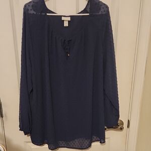 Ava & Viv Navy Sheer Blouse with Dots